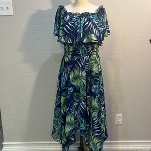 Rabbit Rabbitt Rabbitt blue and green tropical design dress